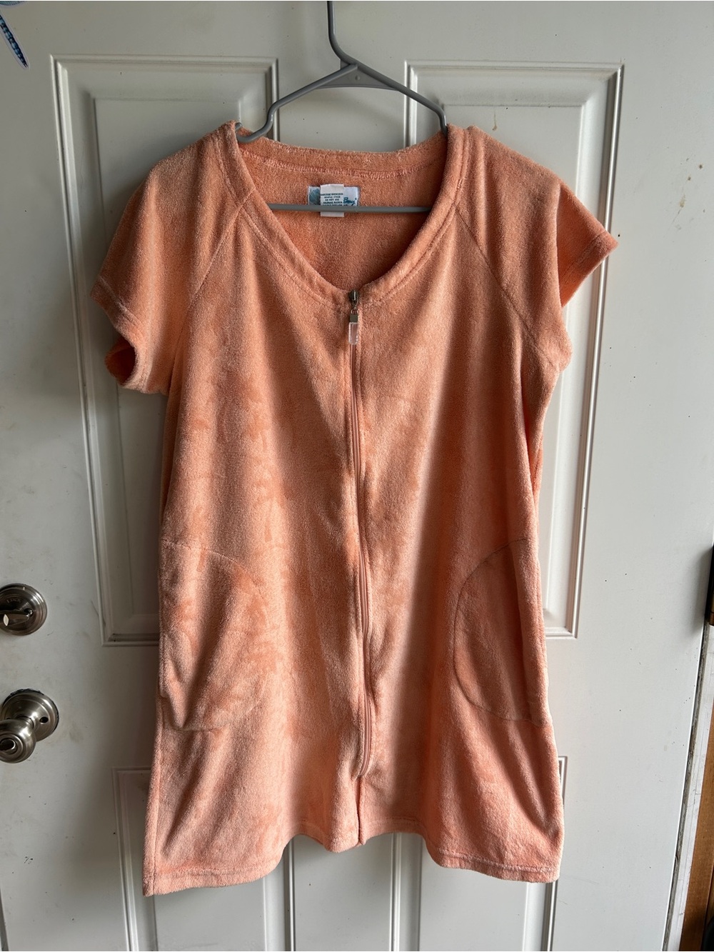 Peach Terry Zip-Front Swim Cover up Dress